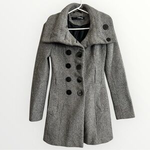 Jane Norman Vintage Wool Coat Jacket Grey Trench Double Breasted Pea Coat XS